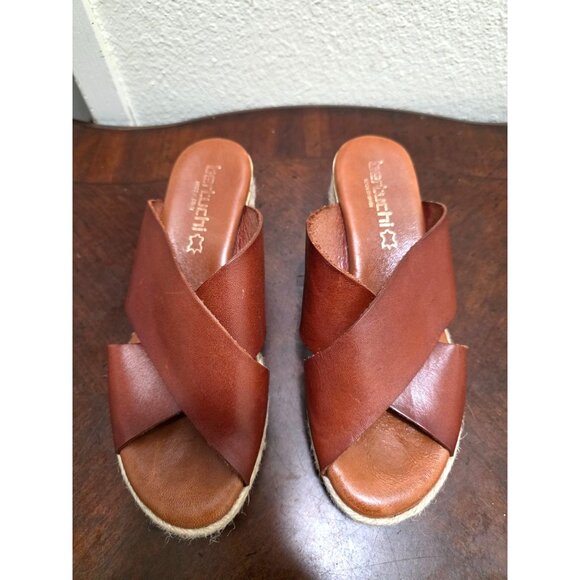 Bertucci Women's Brown Leather Cross-Strap Wedge Sandals Size 39 - Picture 2 of 10